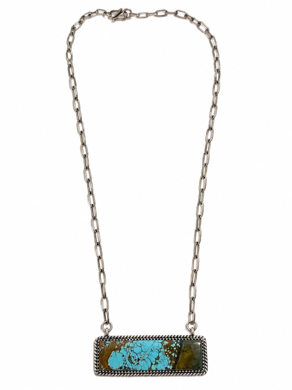 Turquoise Bar Pendant Necklace in Blue and Green - Silver Chain